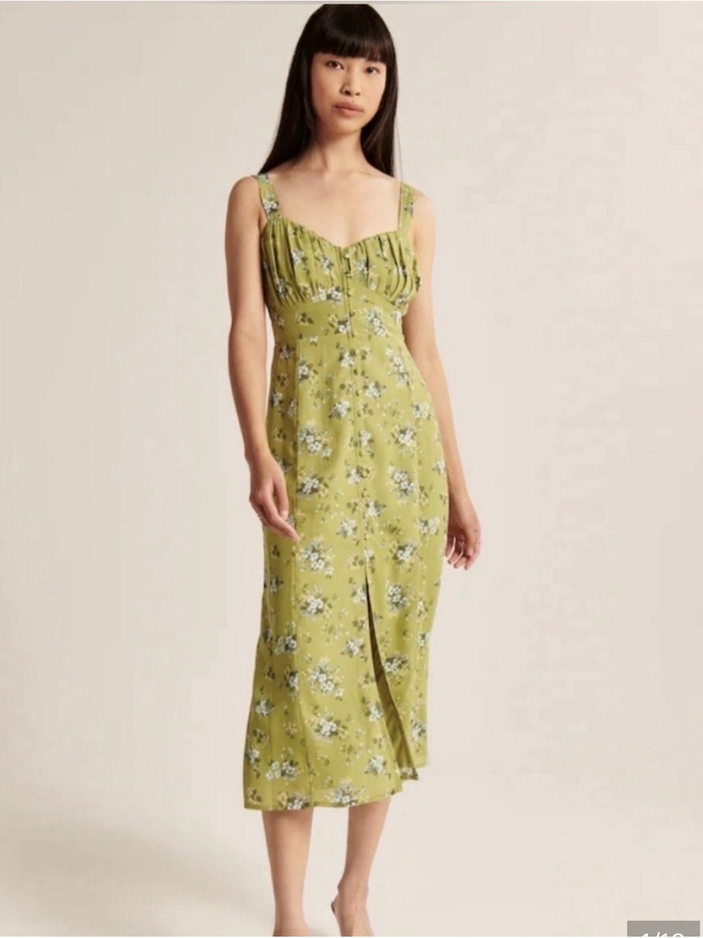 Abercrombie Green Floral Midi Dress with Sweetheart Neckline